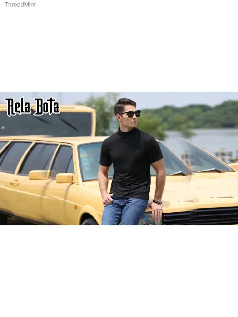 Slim Fit Mock Turtleneck Short Sleeve Tee Thermal Undershirt Cotton Spandex